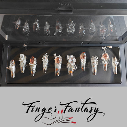 Finger Fantasy- Crystal Fantasy Luxury Rhinestone Handmade Press-On Nail Set with Gift Box & Greeting Card, 10pcs Elegant Nail Art Kit for Manicure, Perfect for Gifts and Holiday Glam(DM0067-69/84/93/94/96/97)