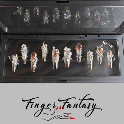 Finger Fantasy- Crystal Fantasy Luxury Rhinestone Handmade Press-On Nail Set with Gift Box & Greeting Card, 10pcs Elegant Nail Art Kit for Manicure, Perfect for Gifts and Holiday Glam(DM0067-69/84/93/94/96/97)