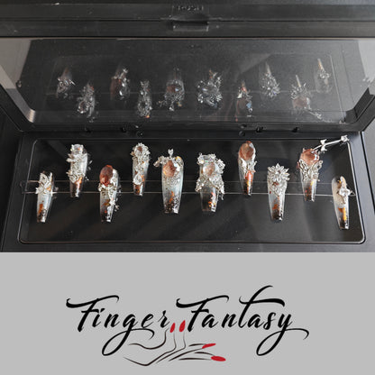 Finger Fantasy- Crystal Fantasy Luxury Rhinestone Handmade Press-On Nail Set with Gift Box & Greeting Card, 10pcs Elegant Nail Art Kit for Manicure, Perfect for Gifts and Holiday Glam(DM0067-69/84/93/94/96/97)