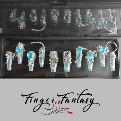 Finger Fantasy- Crystal Fantasy Luxury Rhinestone Handmade Press-On Nail Set with Gift Box & Greeting Card, 10pcs Elegant Nail Art Kit for Manicure, Perfect for Gifts and Holiday Glam(DM0116/117)