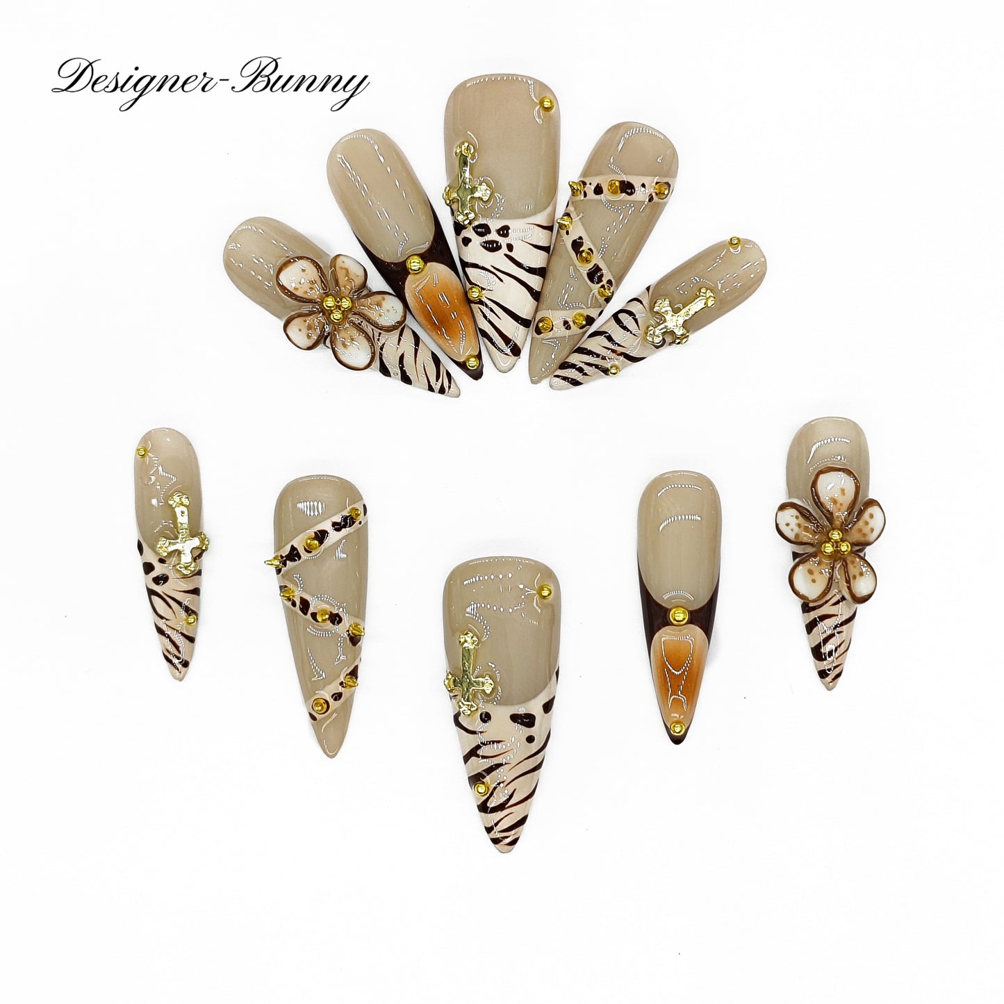 Finger Fantasy-Classic Fantasy Luxury Handmade Press On Nail Set with Gift Box & Greeting Card, 10pcs Elegant Nail Art Kit for Manicure, Perfect for Gifts and Holiday Glam(NM0018)