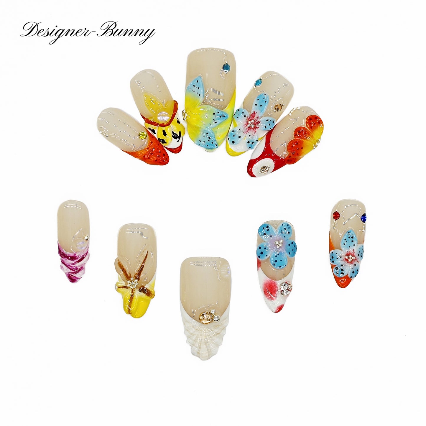 Finger Fantasy-Classic Fantasy Luxury Handmade Press On Nail Set with Gift Box & Greeting Card, 10pcs Elegant Nail Art Kit for Manicure, Perfect for Gifts and Holiday Glam(NM0006)