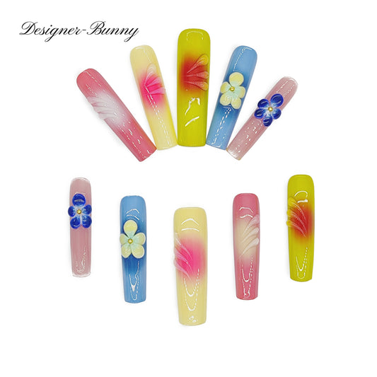 Finger Fantasy-Classic Fantasy Luxury Handmade Press On Nail Set with Gift Box & Greeting Card, 10pcs Elegant Nail Art Kit for Manicure, Perfect for Gifts and Holiday Glam(NM0020)