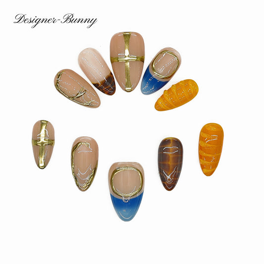 Finger Fantasy-Classic Fantasy Luxury  Egyptian Handmade Press On Nail Set with Gift Box & Greeting Card, 10pcs Elegant Nail Art Kit for Manicure, Perfect Gifts for girlfriend wife(NM0002)