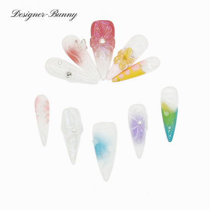 Finger Fantasy-Classic Fantasy Luxury colorful Handmade Press On Nail Set with Gift Box & Greeting Card, 10pcs Elegant Nail Art Kit for Manicure, Perfect for Gifts and Holiday Glam(NM0012)