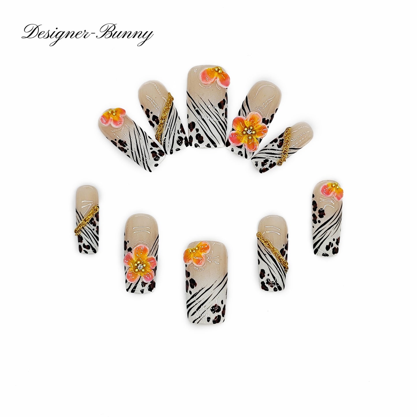 Finger Fantasy-Classic Fantasy Luxury Handmade Press On Nail Set with Gift Box & Greeting Card, 10pcs Elegant Nail Art Kit for Manicure, Perfect for Gifts and Holiday Glam(NM0023)