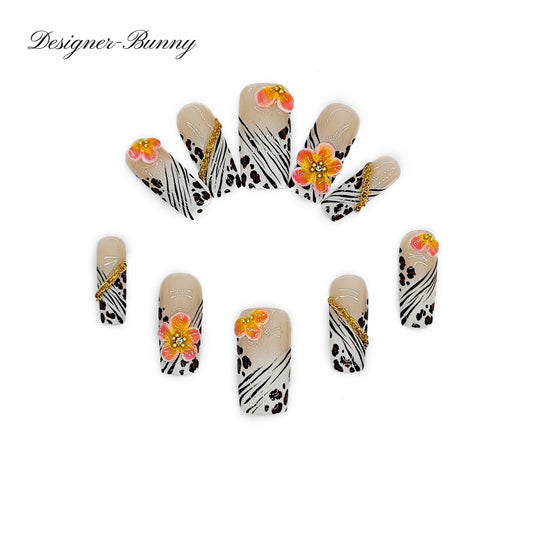 Finger Fantasy-Classic Fantasy Luxury Handmade Press On Nail Set with Gift Box & Greeting Card, 10pcs Elegant Nail Art Kit for Manicure, Perfect for Gifts and Holiday Glam(NM0023)