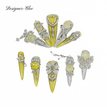 Finger Fantasy- Crystal Fantasy Luxury Rhinestone Handmade Press-On Nail Set with Gift Box & Greeting Card, 10pcs Elegant Nail Art Kit for Manicure, Perfect for Gifts and Holiday Glam(DM0018-21/24/25)