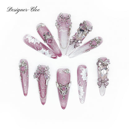 Finger Fantasy- Crystal Fantasy Luxury Rhinestone Handmade Press-On Nail Set with Gift Box & Greeting Card, 10pcs Elegant Nail Art Kit for Manicure, Perfect for Gifts and Holiday Glam(DM0042)