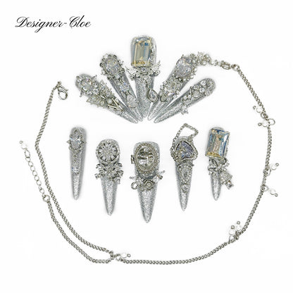 Finger Fantasy- Crystal Fantasy Luxury Rhinestone Handmade Press-On Nail Set with Gift Box & Greeting Card, 10pcs Elegant Nail Art Kit for Manicure, Perfect for Gifts and Holiday Glam(DM0022/30)