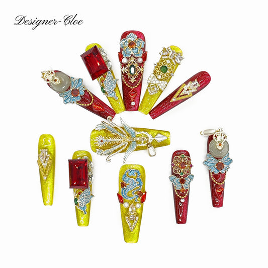 Finger Fantasy- Crystal Fantasy Luxury Rhinestone Handmade Press-On Nail Set with Gift Box & Greeting Card, 10pcs Elegant Nail Art Kit for Manicure, Perfect for Gifts and Holiday Glam(DM0037)