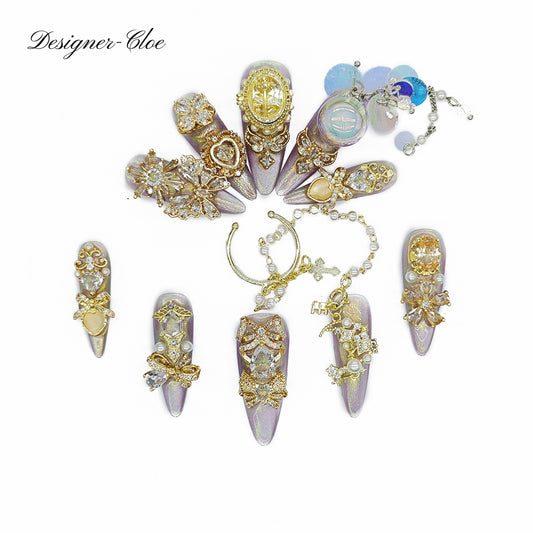 Finger Fantasy- Crystal Fantasy Luxury Rhinestone Handmade Press-On Nail Set with Gift Box & Greeting Card, 10pcs Elegant Nail Art Kit for Manicure, Perfect for Gifts and Holiday Glam(DM0038)
