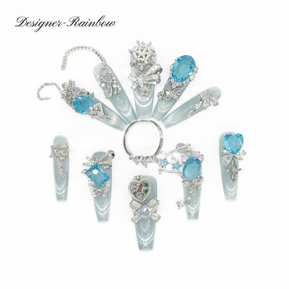 Finger Fantasy- Crystal Fantasy Luxury Rhinestone Handmade Press-On Nail Set with Gift Box & Greeting Card, 10pcs Elegant Nail Art Kit for Manicure, Perfect for Gifts and Holiday Glam(DM0116/117)