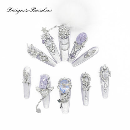 Finger Fantasy- Crystal Fantasy Luxury Rhinestone Handmade Press-On Nail Set with Gift Box & Greeting Card, 10pcs Elegant Nail Art Kit for Manicure, Perfect for Gifts and Holiday Glam(DM0062-66)