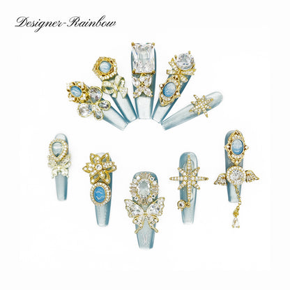 Finger Fantasy- Crystal Fantasy Luxury Rhinestone Handmade Press-On Nail Set with Gift Box & Greeting Card, 10pcs Elegant Nail Art Kit for Manicure, Perfect for Gifts and Holiday Glam(DM0070/0108-114)
