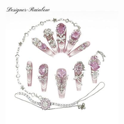D58FingerFantasy- Crystal Fantasy Luxury Rhinestone Handmade Press-On Nail Set with Gift Box & Greeting Card, 10pcs Elegant Nail Art Kit for Manicure, Perfect for Christmas Gift and Holiday Glam£¨DM0058£©