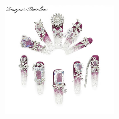 D104Finger Fantasy- Crystal Fantasy Luxury Rhinestone Handmade Press-On Nail Set with Gift Box & Greeting Card, 10pcs Elegant Nail Art Kit for Manicure, Perfect for Christmas Gift and Holiday Glam(DM0104)