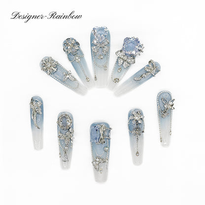 D106Finger Fantasy- Crystal Fantasy Luxury Rhinestone Handmade Press-On Nail Set with Gift Box & Greeting Card, 10pcs Elegant Nail Art Kit for Manicure, Perfect for Christmas Gift and Holiday Glam(DM0106)