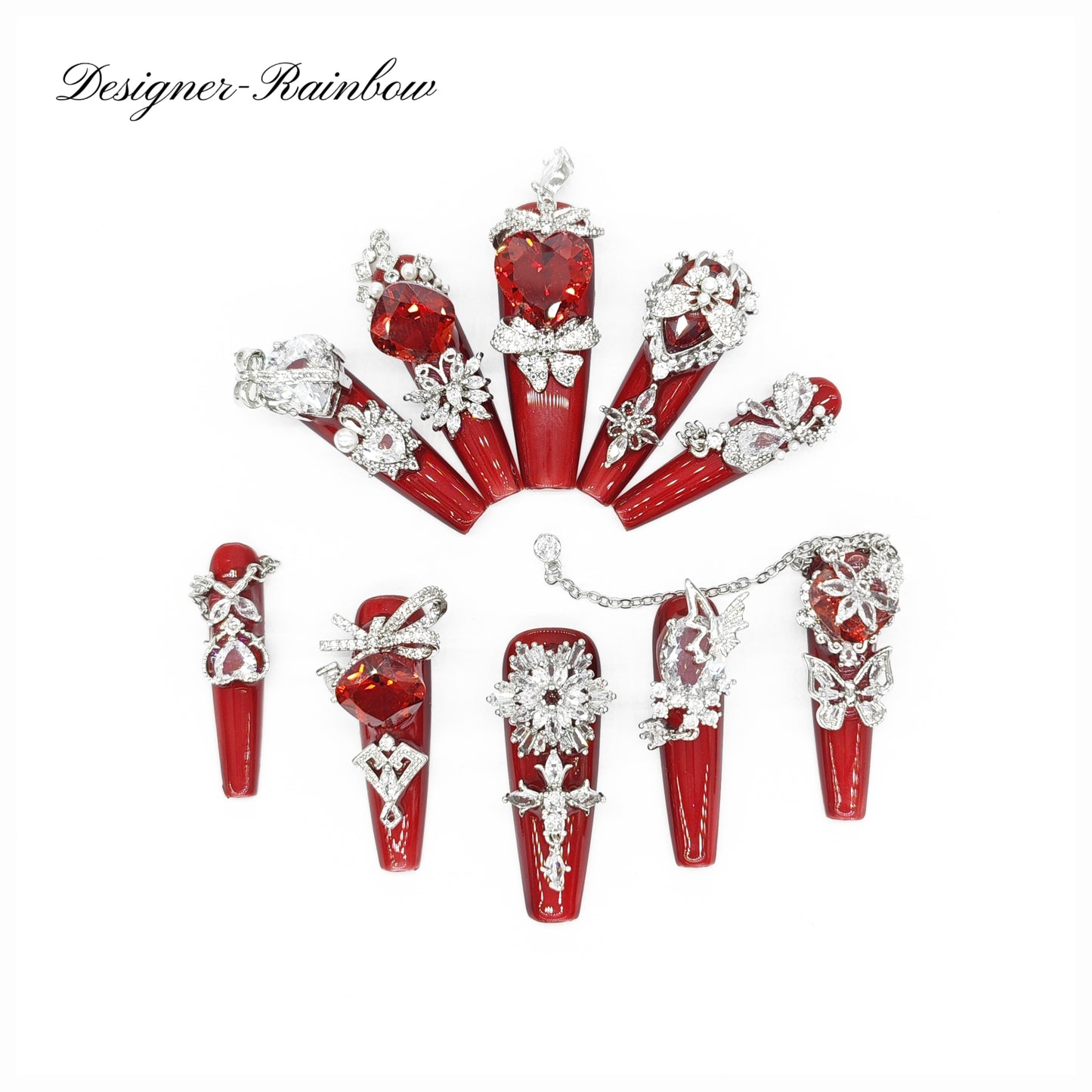 D118Finger Fantasy- Crystal Fantasy Luxury Rhinestone Handmade Press-On Nail Set with Gift Box & Greeting Card, 10pcs Elegant Nail Art Kit for Manicure, Perfect for Christmas Gift and Holiday Glam(DM0118)
