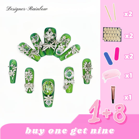 D138Finger Fantasy- Crystal Fantasy Luxury Rhinestone Handmade Press-On Nail Set with Gift Box & Greeting Card, 10pcs Elegant Nail Art Kit for Manicure, Perfect for Christmas Gift and Holiday Glam£¨DM0138£©