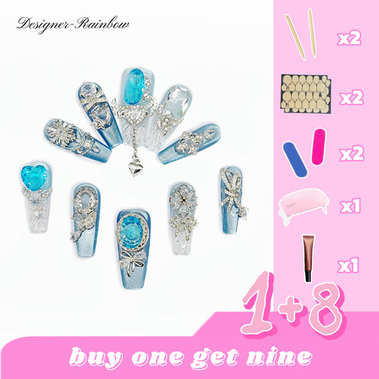 D137Finger Fantasy- Crystal Fantasy Luxury Rhinestone Handmade Press-On Nail Set with Gift Box & Greeting Card, 10pcs Elegant Nail Art Kit for Manicure, Perfect for Christmas Gift and Holiday Glam£¨DM0137£©
