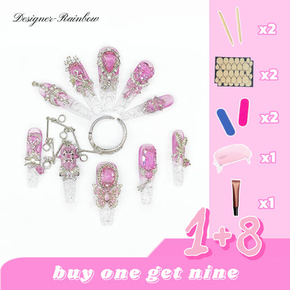 D136Finger Fantasy- Crystal Fantasy Luxury Rhinestone Handmade Press-On Nail Set with Gift Box & Greeting Card, 10pcs Elegant Nail Art Kit for Manicure, Perfect for Christmas Gift and Holiday Glam£¨DM0136£©