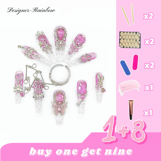 D136Finger Fantasy- Crystal Fantasy Luxury Rhinestone Handmade Press-On Nail Set with Gift Box & Greeting Card, 10pcs Elegant Nail Art Kit for Manicure, Perfect for Christmas Gift and Holiday Glam£¨DM0136£©