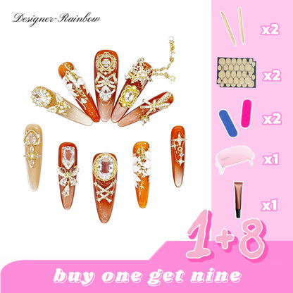 D135Finger Fantasy- Crystal Fantasy Luxury Rhinestone Handmade Press-On Nail Set with Gift Box & Greeting Card, 10pcs Elegant Nail Art Kit for Manicure, Perfect for Christmas Gift and Holiday Glam£¨DM0135£©