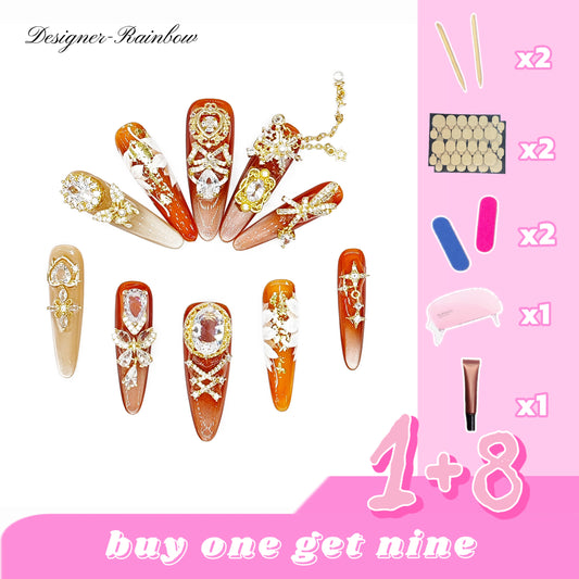 D135Finger Fantasy- Crystal Fantasy Luxury Rhinestone Handmade Press-On Nail Set with Gift Box & Greeting Card, 10pcs Elegant Nail Art Kit for Manicure, Perfect for Christmas Gift and Holiday Glam£¨DM0135£©