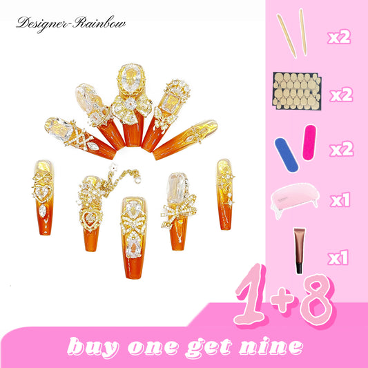 D134Finger Fantasy- Crystal Fantasy Luxury Rhinestone Handmade Press-On Nail Set with Gift Box & Greeting Card, 10pcs Elegant Nail Art Kit for Manicure, Perfect for Christmas Gift and Holiday Glam£¨DM0134£©