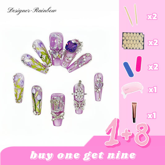 D133Glam Galaxy|Finger Fantasy- Crystal Fantasy Luxury Rhinestone Handmade Press-On Nail Set with Gift Box & Greeting Card, 10pcs Elegant Nail Art Kit for Manicure, Perfect for Christmas Gift and Holiday Glam£¨DM0133£©