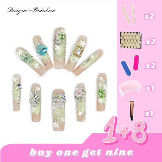 D161Finger Fantasy- Crystal Fantasy Luxury Rhinestone Handmade Press-On Nail Set with Gift Box & Greeting Card, 10pcs Elegant Nail Art Kit for Manicure, Perfect for Christmas Gift and Holiday Glam(DM0161)