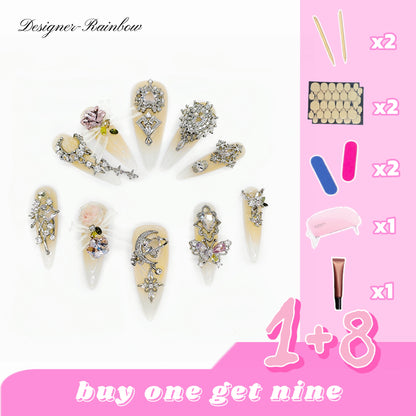 D155Finger Fantasy- Crystal Fantasy Luxury Rhinestone Handmade Press-On Nail Set with Gift Box & Greeting Card, 10pcs Elegant Nail Art Kit for Manicure, Perfect for Christmas Gift and Holiday Glam(DM0155)