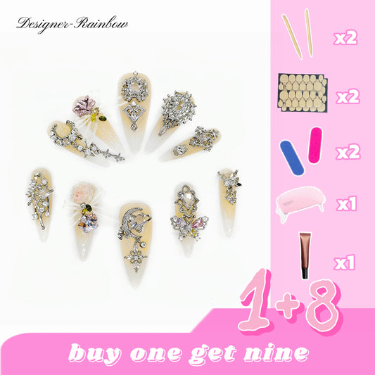 D155Finger Fantasy- Crystal Fantasy Luxury Rhinestone Handmade Press-On Nail Set with Gift Box & Greeting Card, 10pcs Elegant Nail Art Kit for Manicure, Perfect for Christmas Gift and Holiday Glam(DM0155)