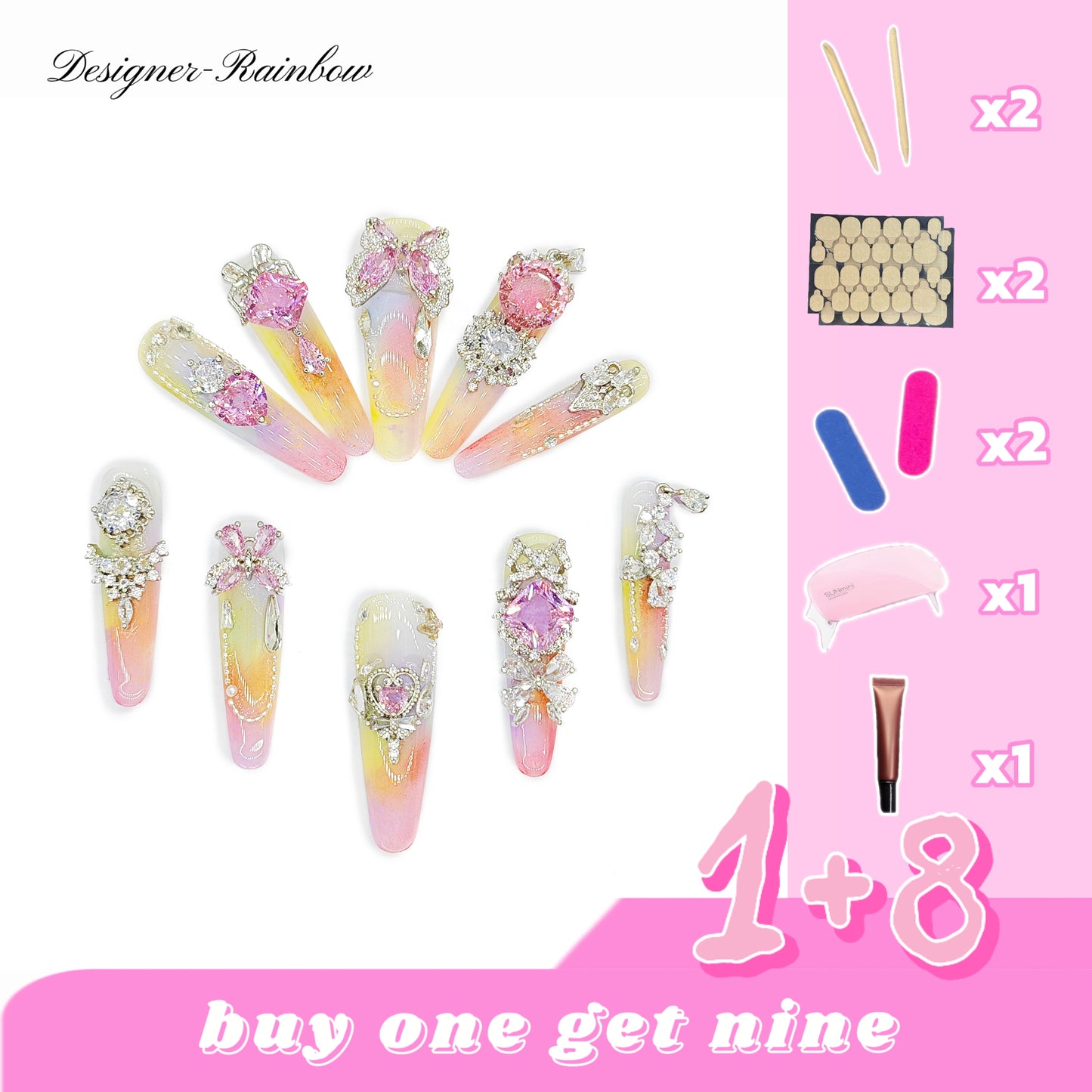 D150Finger Fantasy- Crystal Fantasy Luxury Rhinestone Handmade Press-On Nail Set with Gift Box & Greeting Card, 10pcs Elegant Nail Art Kit for Manicure, Perfect for Christmas Gift and Holiday Glam(DM0150)