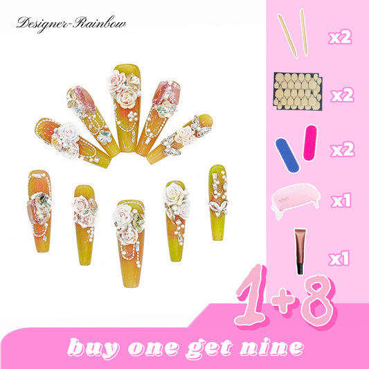 D149Finger Fantasy- Crystal Fantasy Luxury Rhinestone Handmade Press-On Nail Set with Gift Box & Greeting Card, 10pcs Elegant Nail Art Kit for Manicure, Perfect for Christmas Gift and Holiday Glam(DM0149)