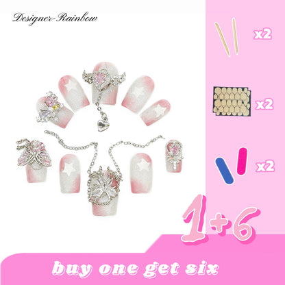 D162Finger Fantasy- Crystal Fantasy Luxury Rhinestone Handmade Press-On Nail Set with Gift Box & Greeting Card, 10pcs Elegant Nail Art Kit for Manicure, Perfect for Christmas Gift and Holiday Glam(DM0162)