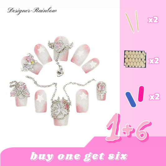 D162Finger Fantasy- Crystal Fantasy Luxury Rhinestone Handmade Press-On Nail Set with Gift Box & Greeting Card, 10pcs Elegant Nail Art Kit for Manicure, Perfect for Christmas Gift and Holiday Glam(DM0162)