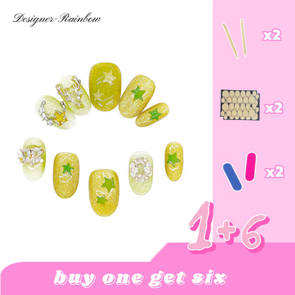 D158Finger Fantasy- Crystal Fantasy Luxury Rhinestone Handmade Press-On Nail Set with Gift Box & Greeting Card, 10pcs Elegant Nail Art Kit for Manicure, Perfect for Christmas Gift and Holiday Glam（DM0158）