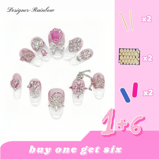 D157Finger Fantasy- Crystal Fantasy Luxury Rhinestone Handmade Press-On Nail Set with Gift Box & Greeting Card, 10pcs Elegant Nail Art Kit for Manicure, Perfect for Christmas Gift and Holiday Glam(DM0157)