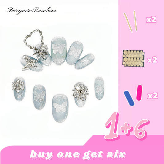 D156Finger Fantasy- Crystal Fantasy Luxury Rhinestone Handmade Press-On Nail Set with Gift Box & Greeting Card, 10pcs Elegant Nail Art Kit for Manicure, Perfect for Christmas Gift and Holiday Glam（DM0156）