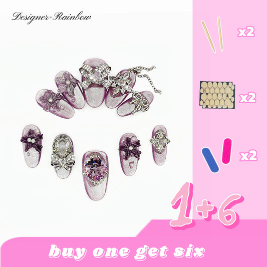 D139Finger Fantasy- Crystal Fantasy Luxury Rhinestone Handmade Press-On Nail Set with Gift Box & Greeting Card, 10pcs Elegant Nail Art Kit for Manicure, Perfect for Christmas Gift and Holiday Glam（DM0139）